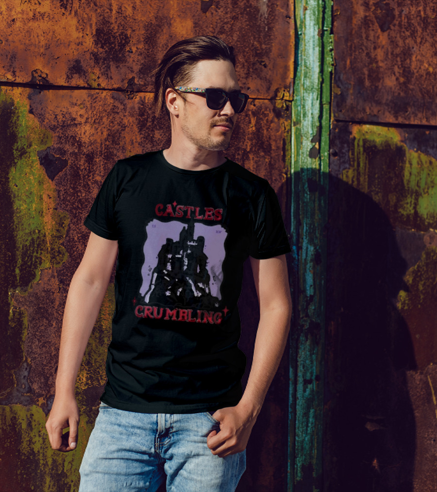 Castles Crumbling Medieval Fortress Art Purple Background T-Shirt