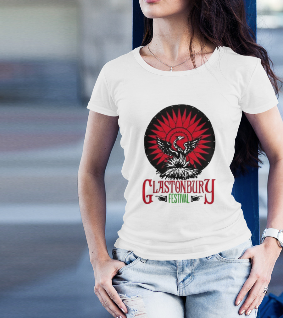 Glastonbury Festival 2024 Phoenix Red Sunburst T-Shirt