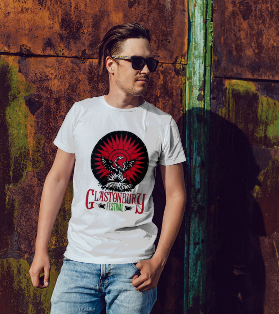 Glastonbury Festival 2024 Phoenix Red Sunburst T-Shirt