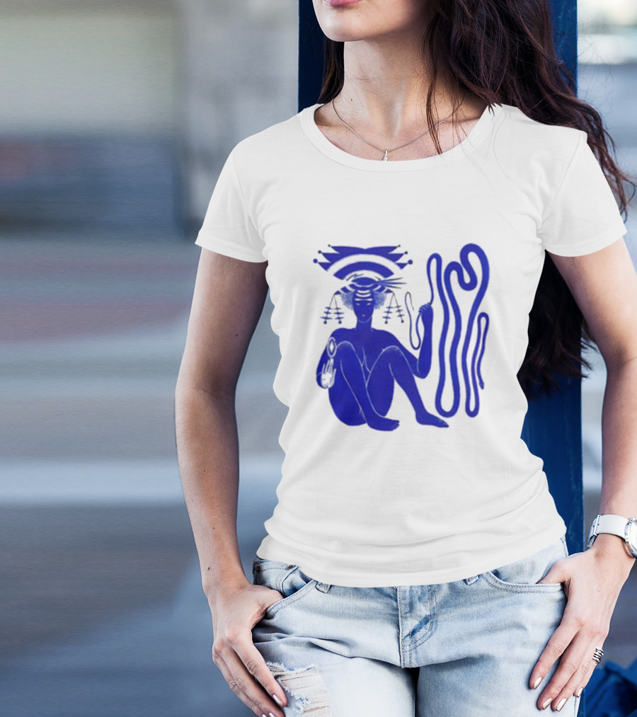 Hiatus Kaiyote Love Heart Cheat Code Abstract Blue Figure With Spiral Elements T-Shirt