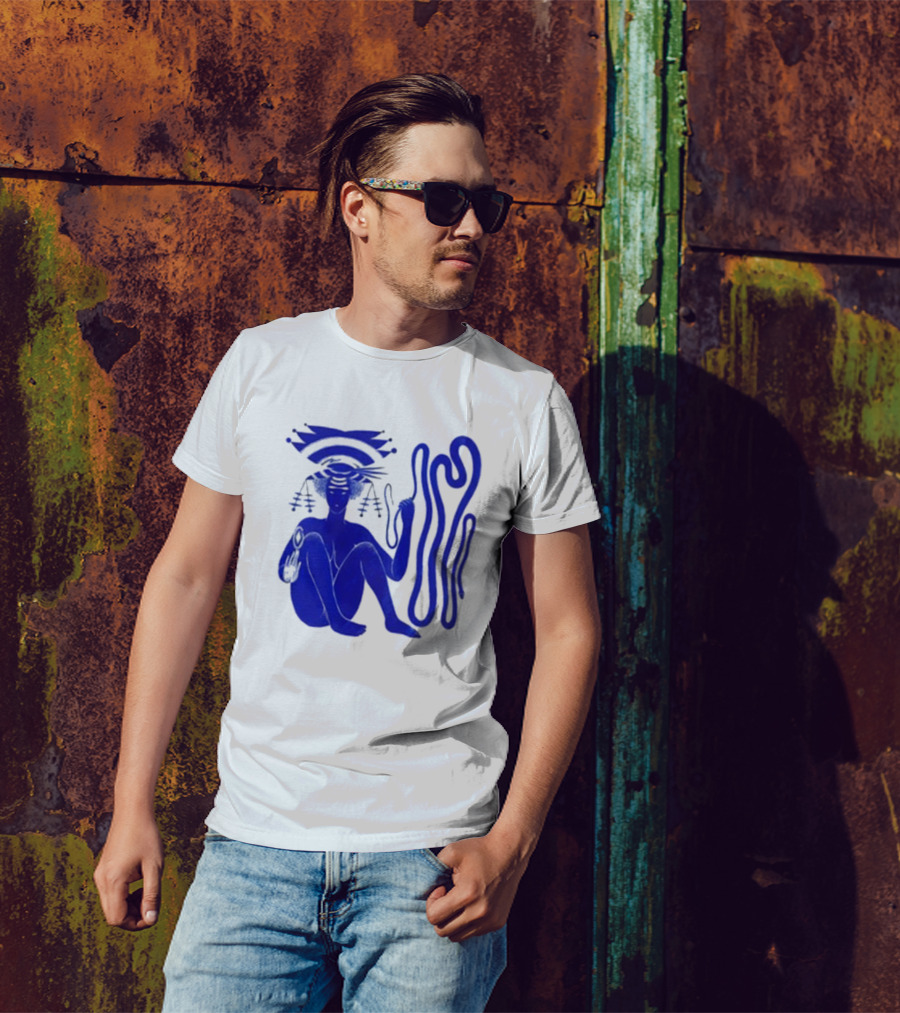 Hiatus Kaiyote Love Heart Cheat Code Abstract Blue Figure With Spiral Elements T-Shirt