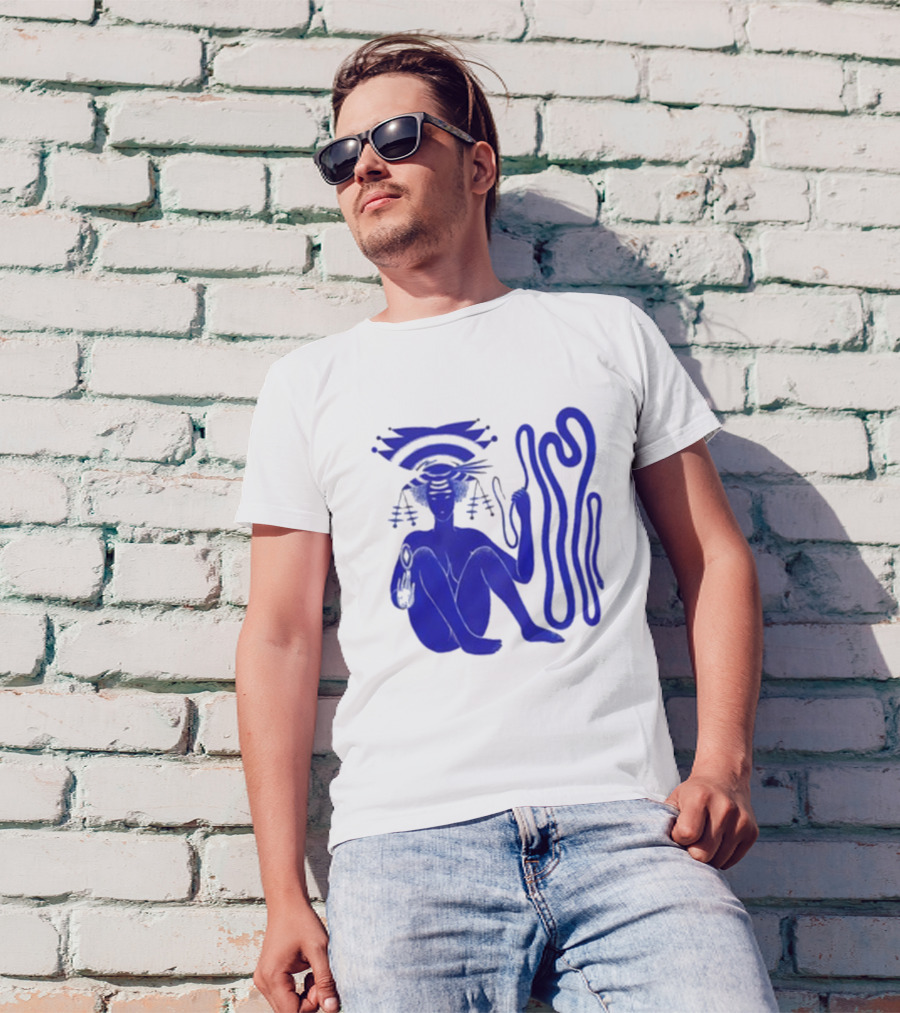 Hiatus Kaiyote Love Heart Cheat Code Abstract Blue Figure With Spiral Elements T-Shirt