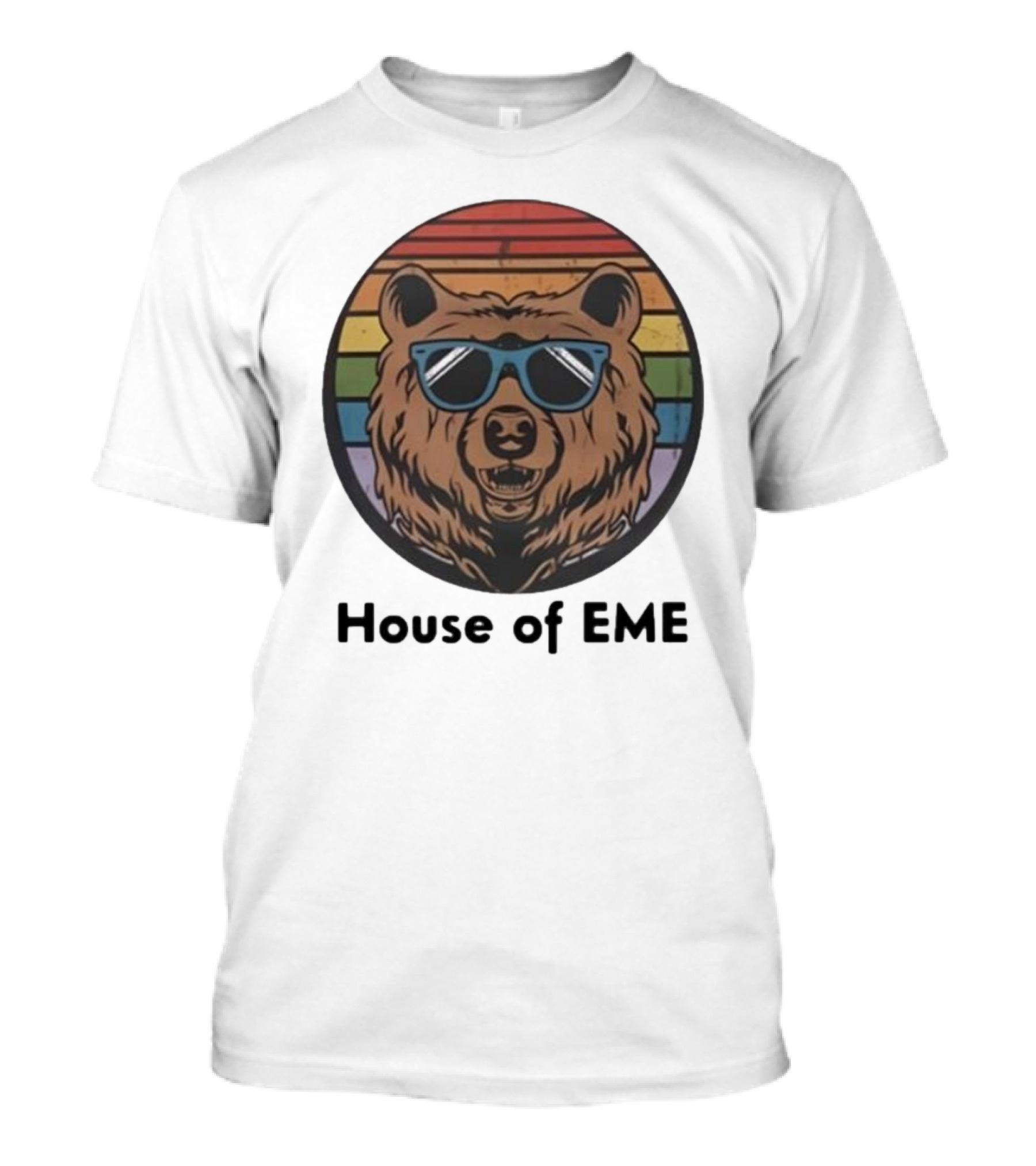 House Of EME Bear With Sunglasses In Retro Rainbow Circle T-Shirt