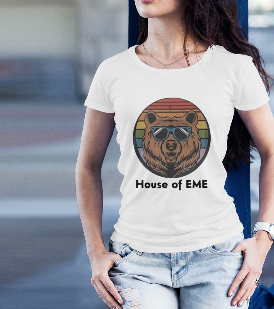 House Of EME Bear With Sunglasses In Retro Rainbow Circle T-Shirt