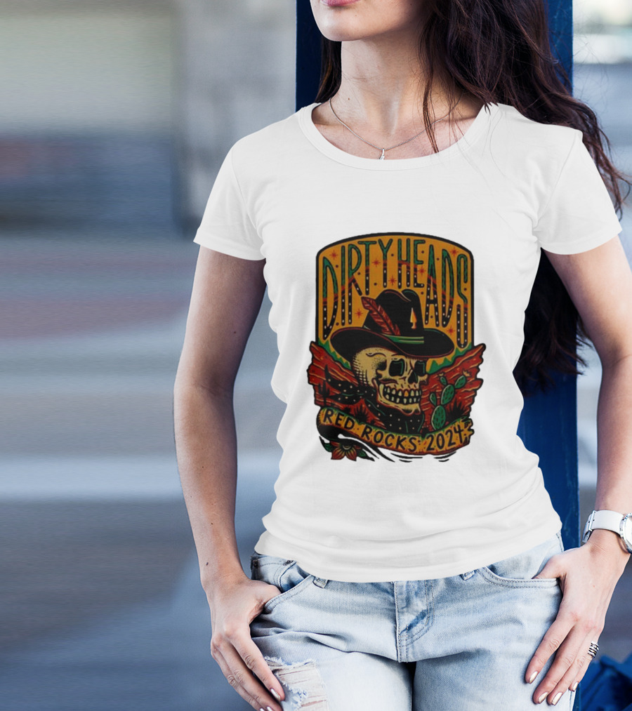 DIRTY HEADS Red Rocks 2024 Skull Cactus Desert Scene T-Shirt