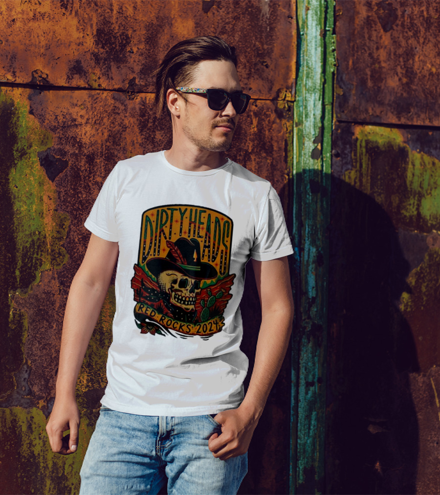 DIRTY HEADS Red Rocks 2024 Skull Cactus Desert Scene T-Shirt