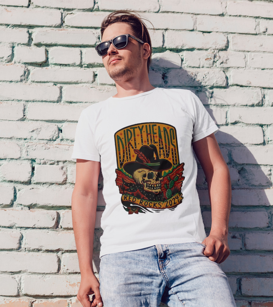 DIRTY HEADS Red Rocks 2024 Skull Cactus Desert Scene T-Shirt