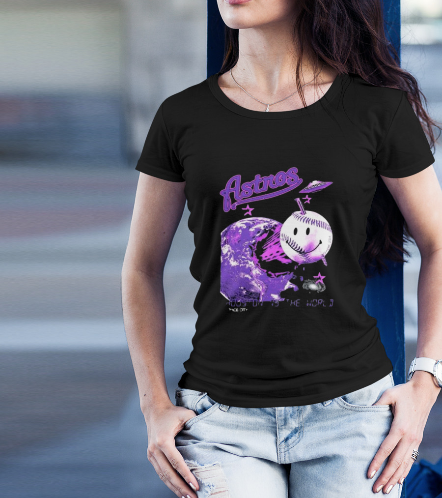 Astros Houston Cosmic Baseball World Space City Iconic Smiley Planetary Galaxy T-Shirt