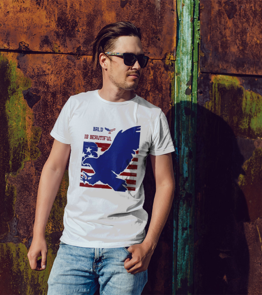Bald Is Beautiful American Flag Eagle Stars Stripes T-Shirt