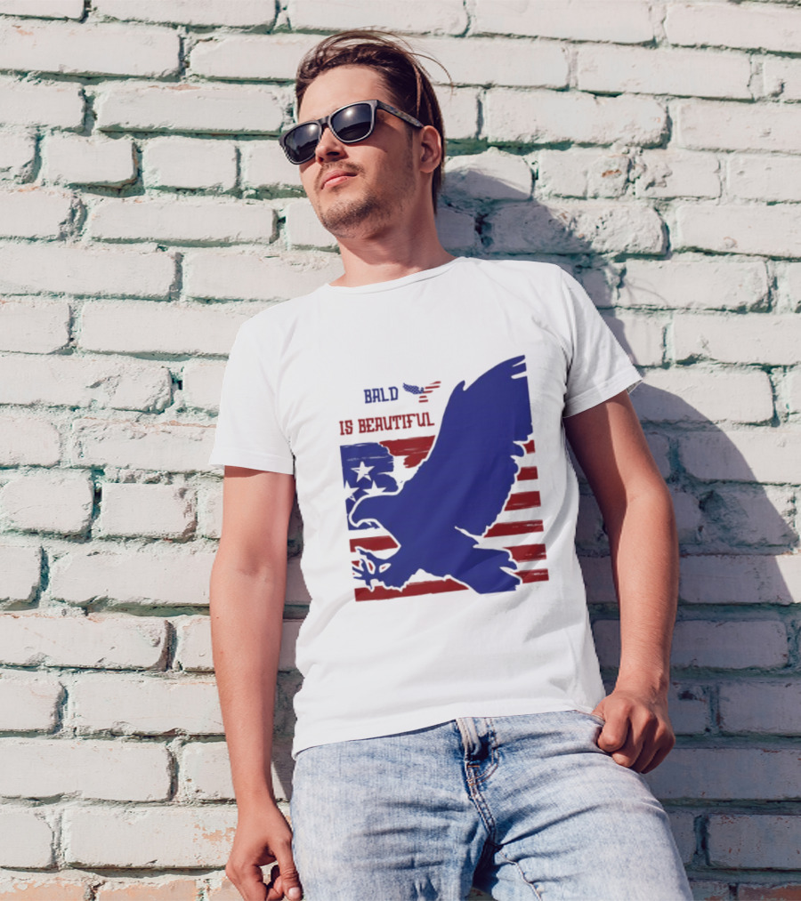 Bald Is Beautiful American Flag Eagle Stars Stripes T-Shirt