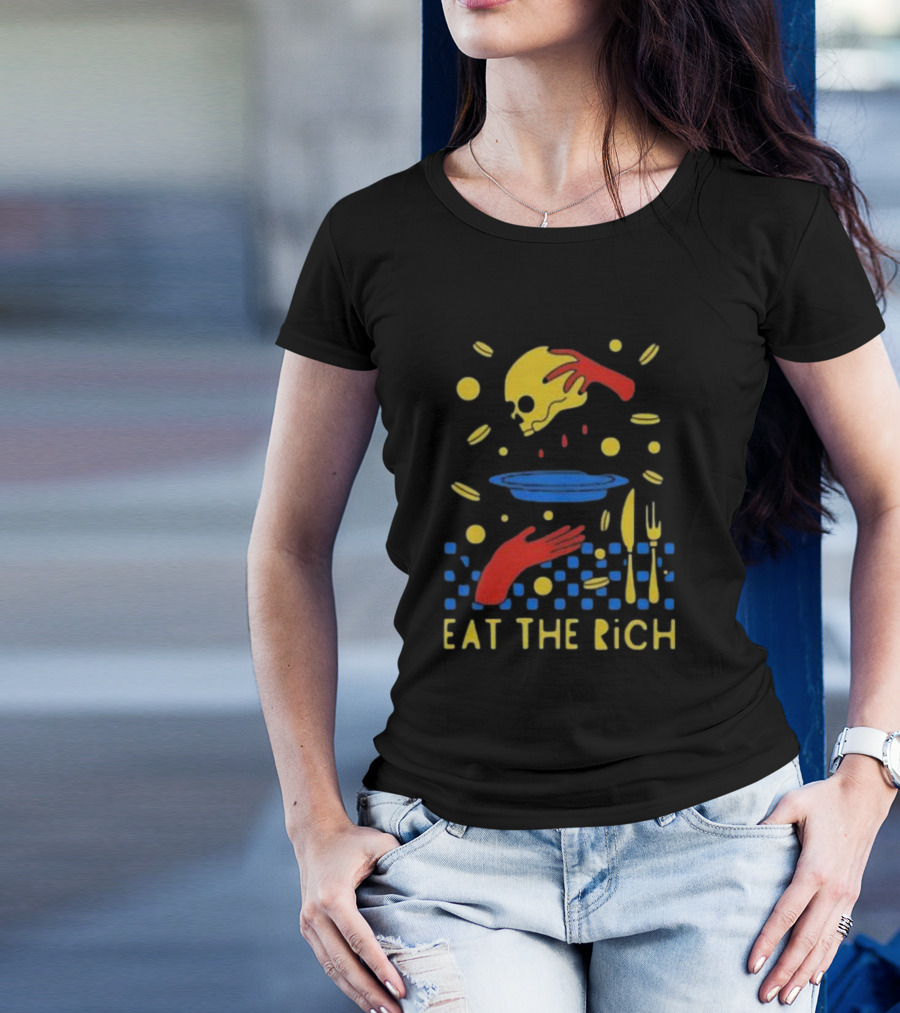 Eat The Rich Skull And Table Setting With Red Hands T-Shirt