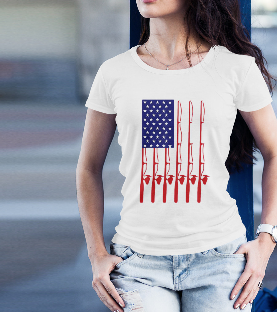 Fathers Day Fishing American Flag T-Shirt