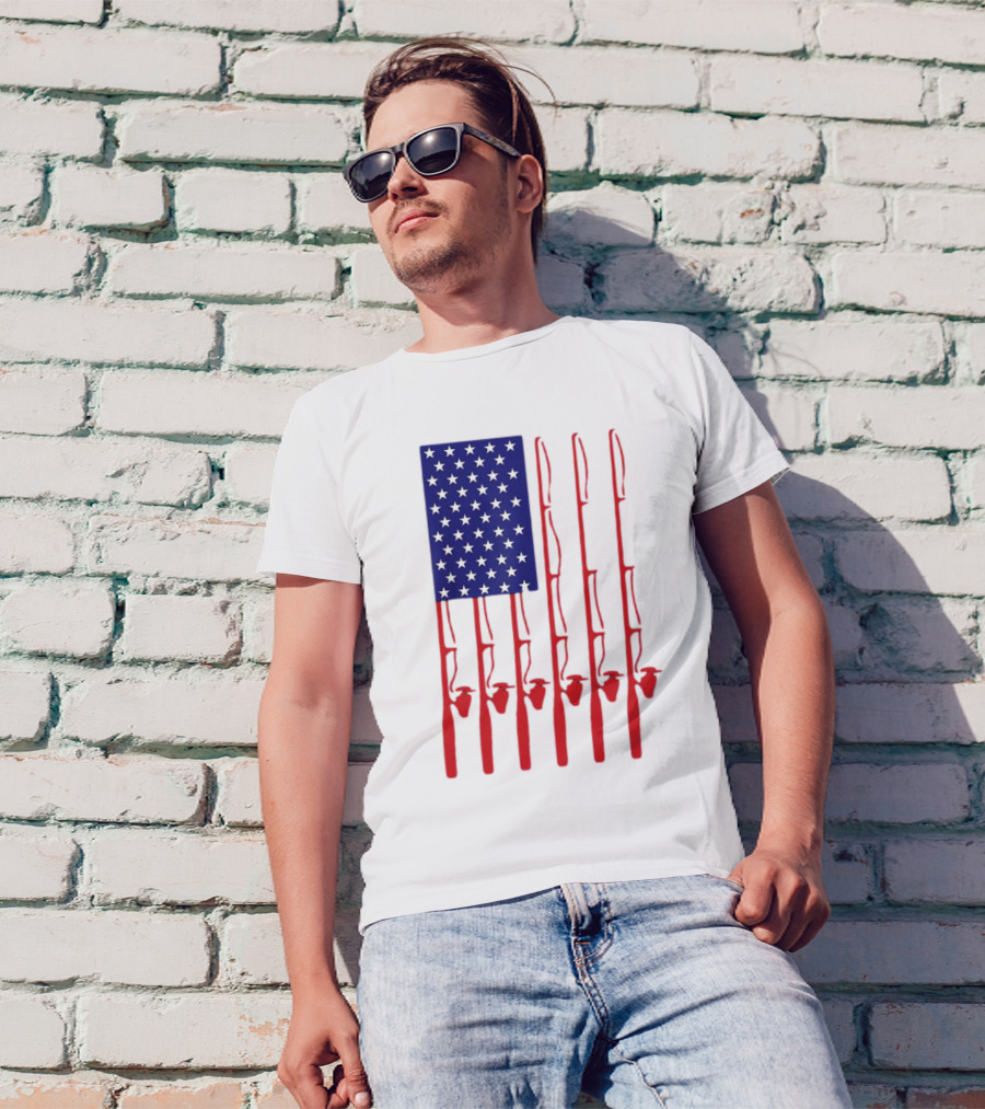 Fathers Day Fishing American Flag T-Shirt