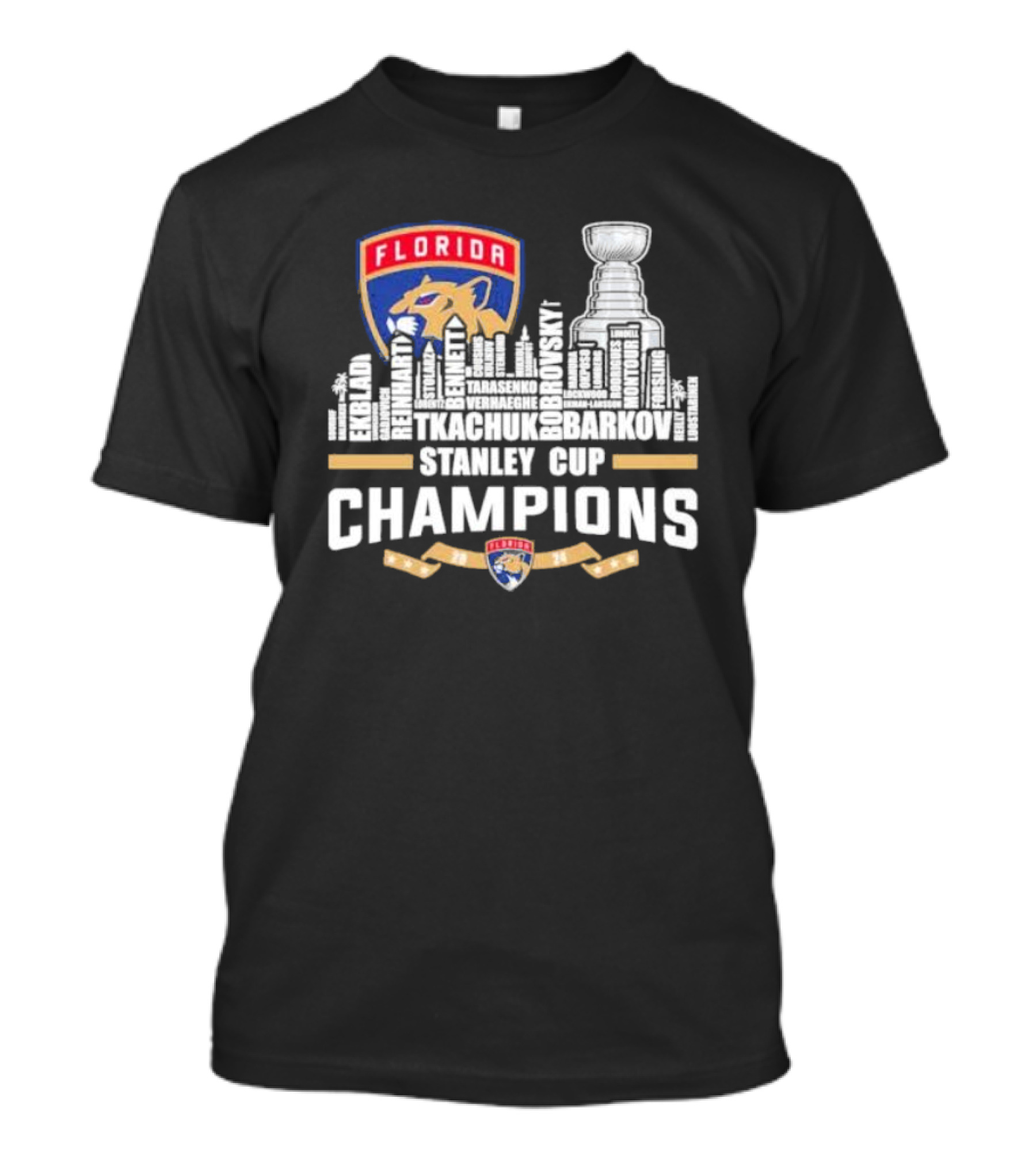 Florida Panthers Ekblad Reinhart Tkachuk Barkov Bobrovsky Stanley Cup Champions T-Shirt