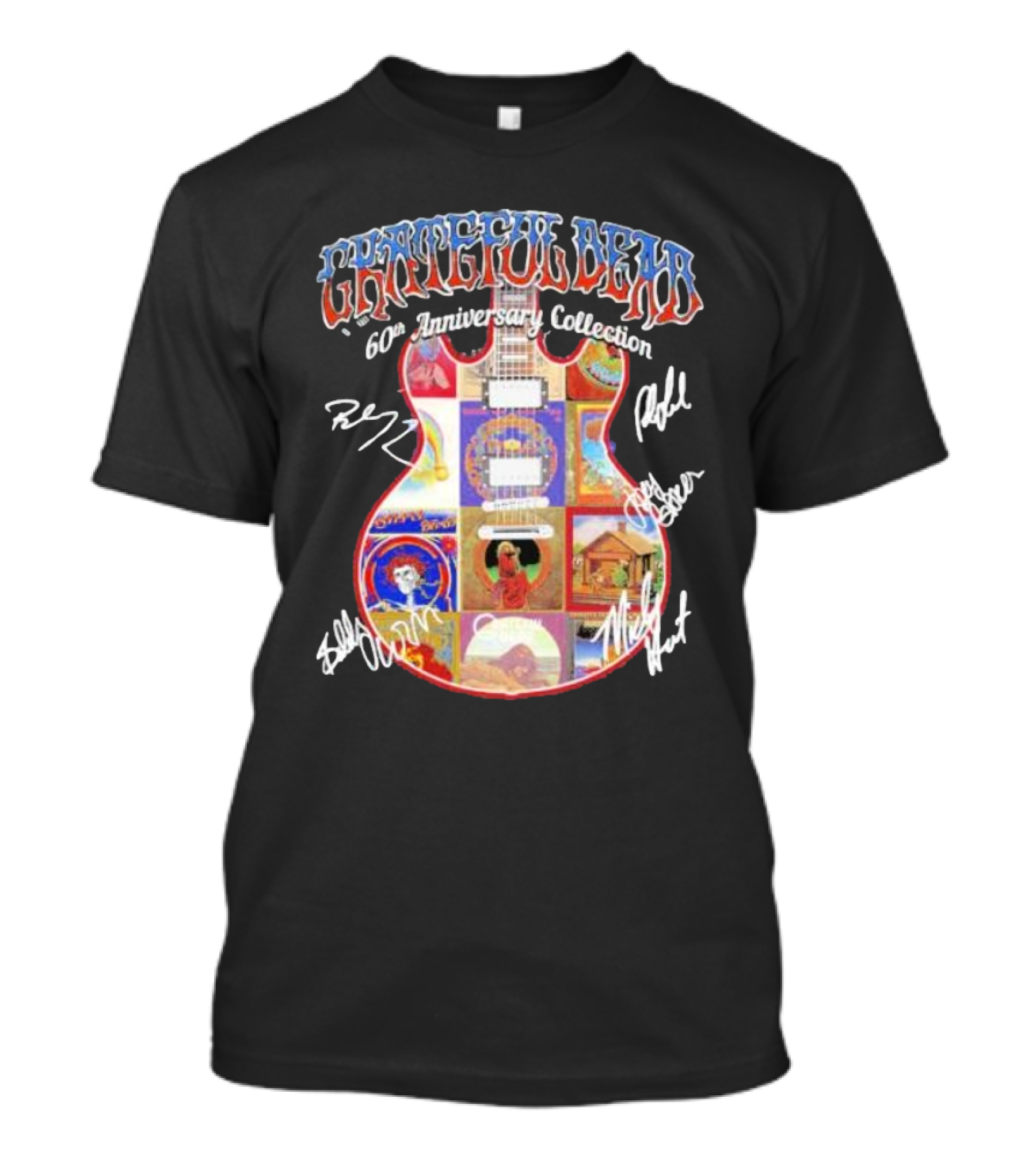 Grateful Dead 60th Anniversary Collection Guitar Art With Band Signatures T-Shirt