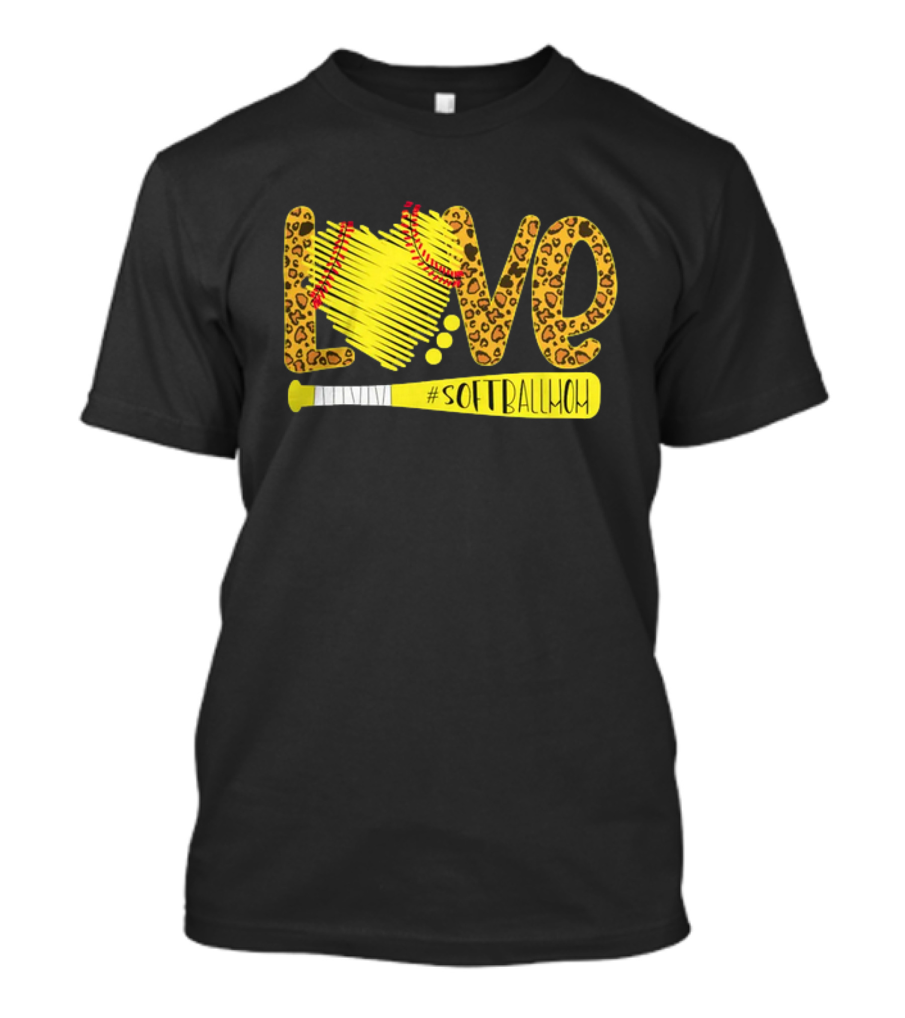 Love Leopard Softball Mom T-Shirt