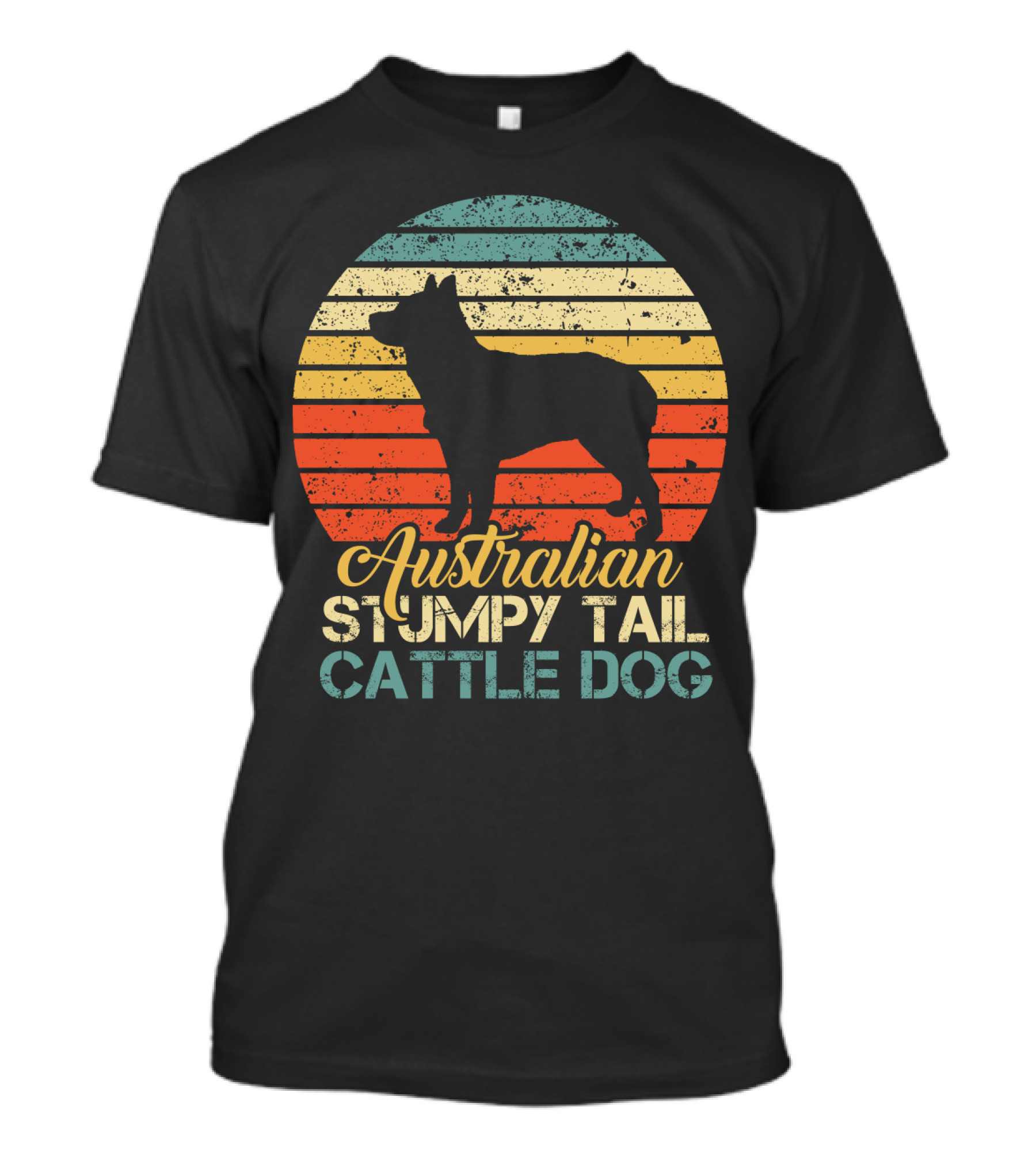 Vintage Retro Australian Stumpy Tail Cattle Dog Silhouette Sunset Stripes T-Shirt