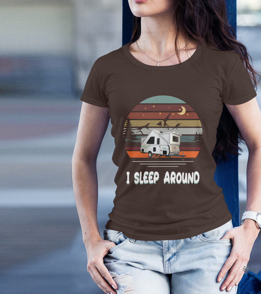 Aliner Camping I Sleep Around Camper Retro Mountain Scenery T-Shirt