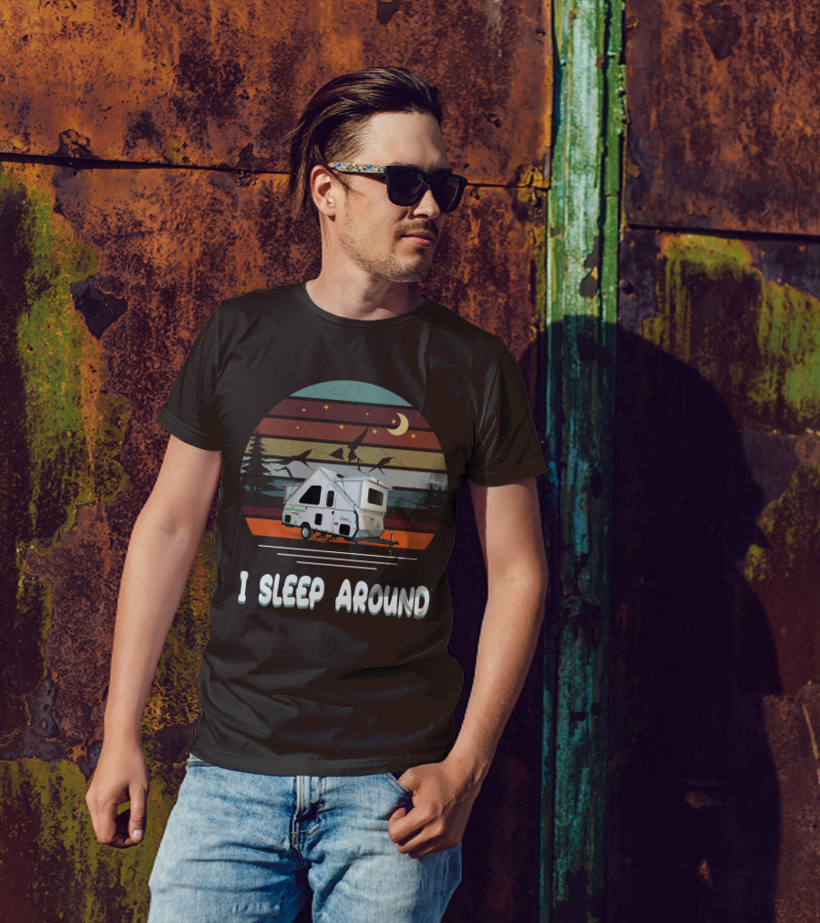 Aliner Camping I Sleep Around Camper Retro Mountain Scenery T-Shirt