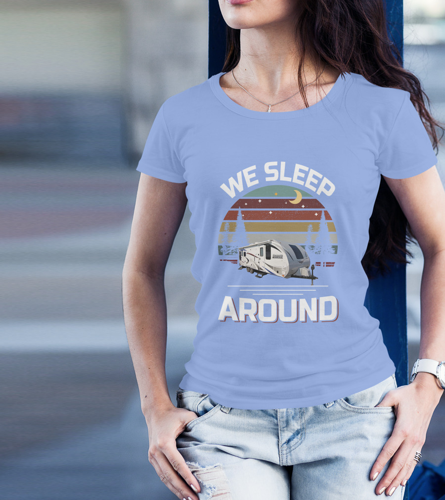 WE SLEEP AROUND Camper Moon Trees Retro Stripes T-Shirt