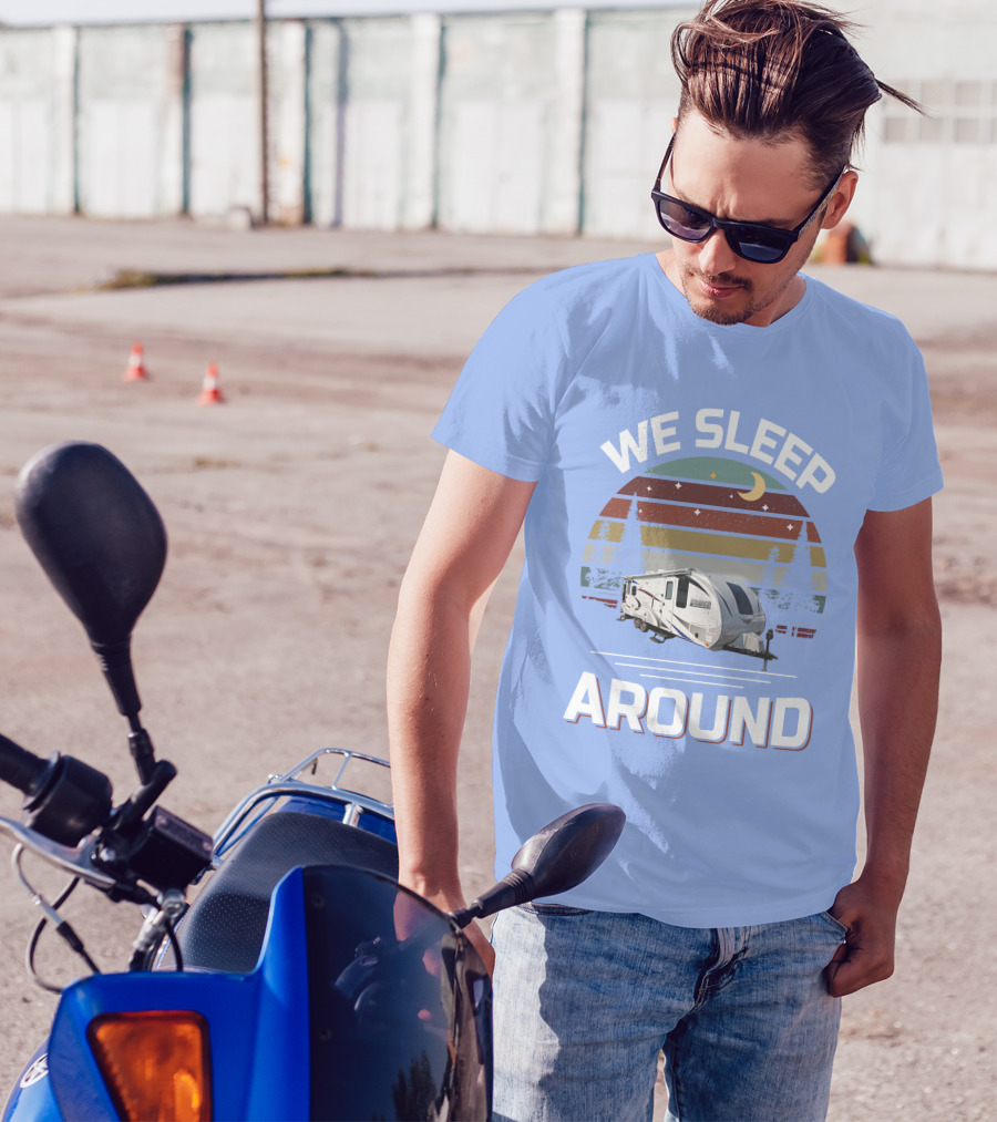 WE SLEEP AROUND Camper Moon Trees Retro Stripes T-Shirt