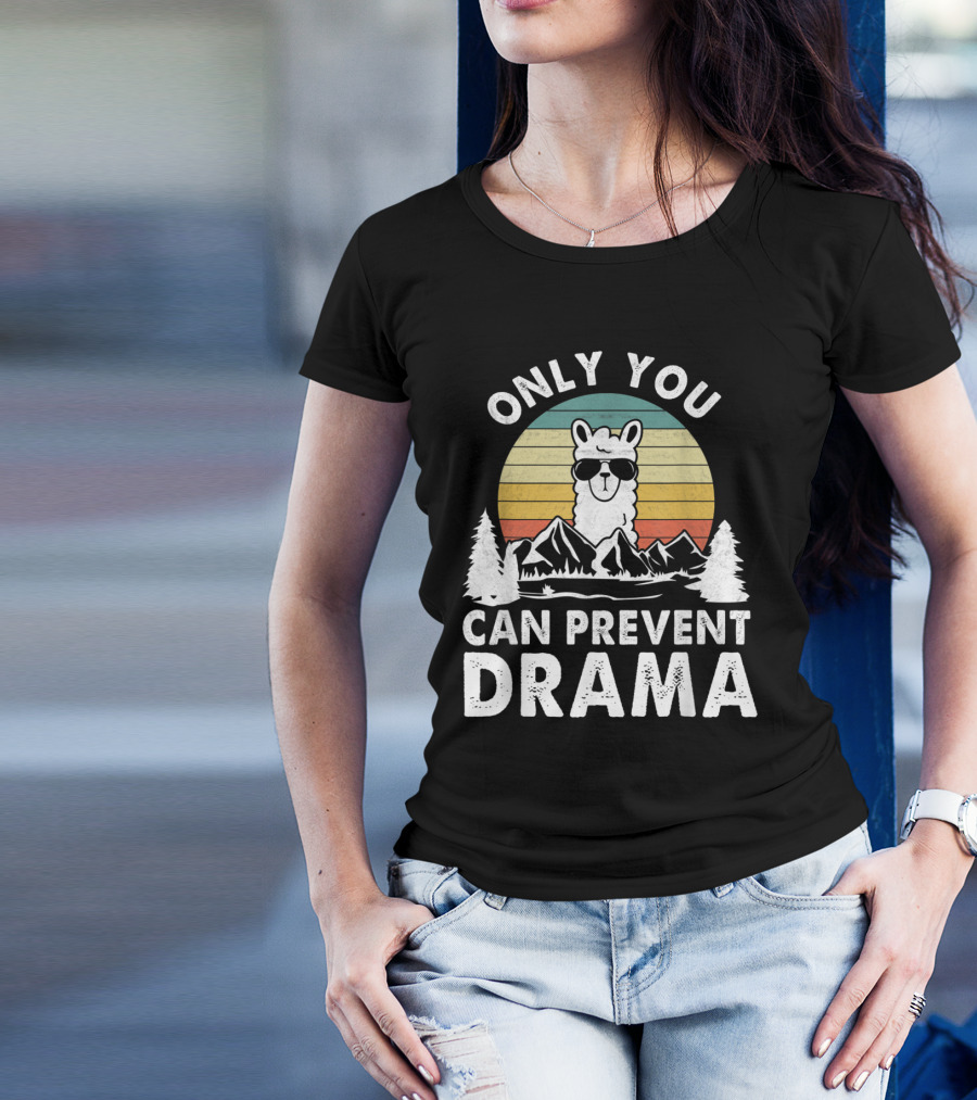 Only You Can Prevent Drama Vintage Llama Nature Camping Retro Mountains T-Shirt