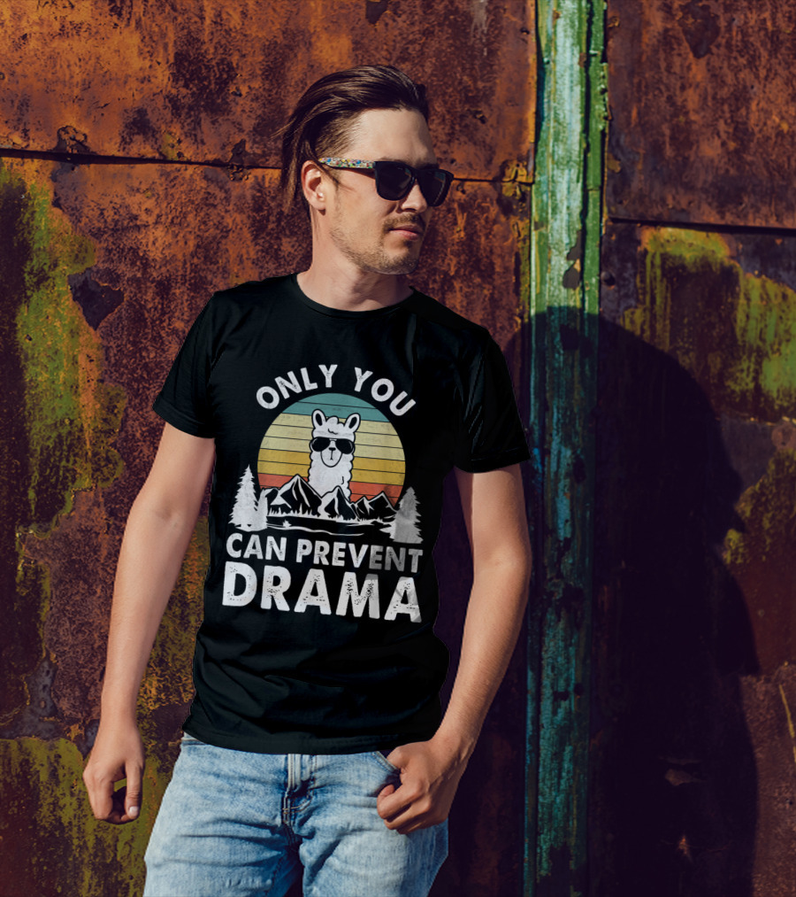 Only You Can Prevent Drama Vintage Llama Nature Camping Retro Mountains T-Shirt