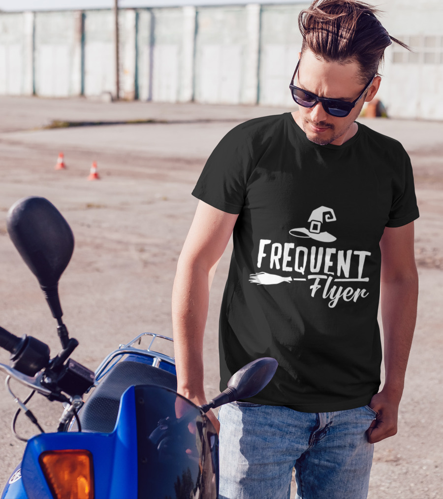 Frequent Flyer Witch Hat Broomstick Halloween Party T-Shirt