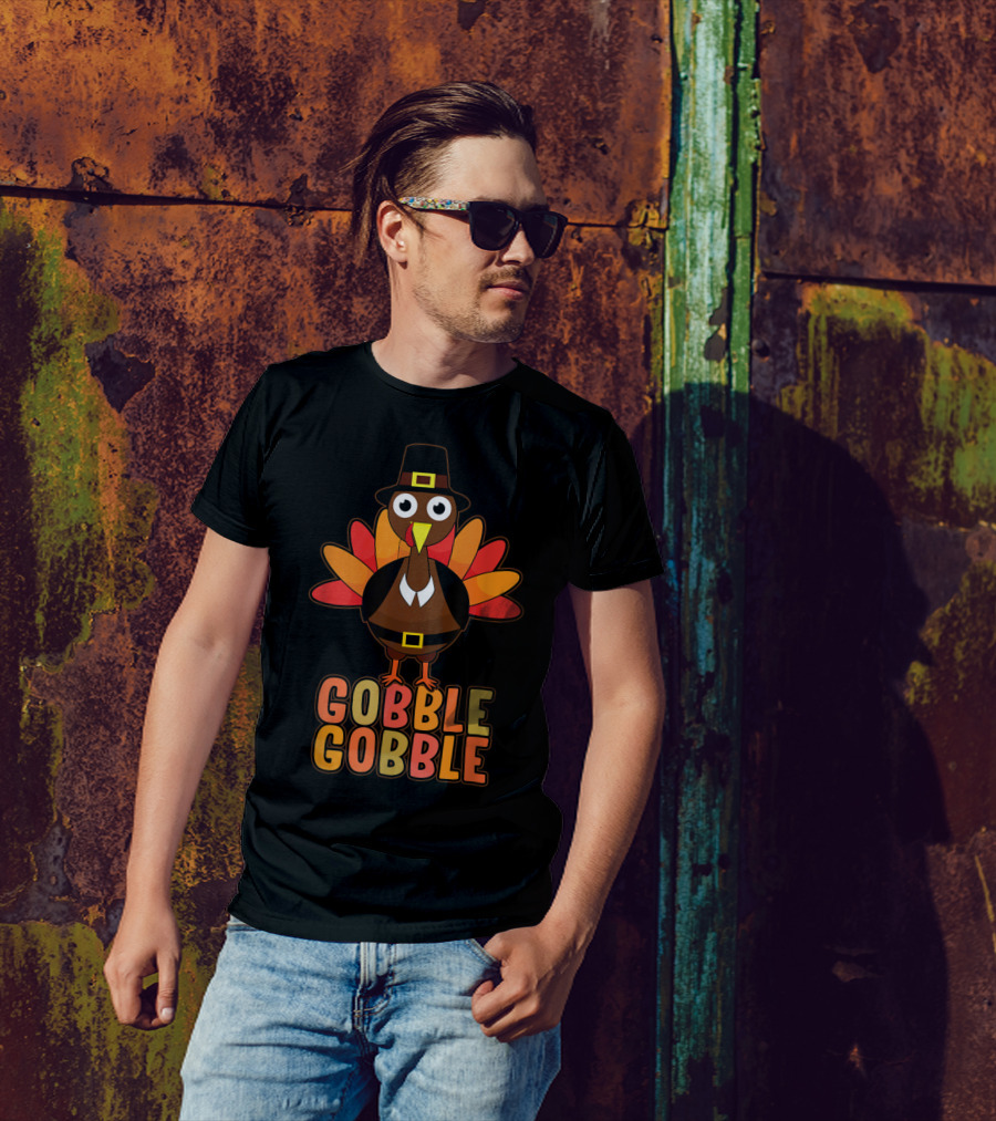 Gobble Gobble Thanksgiving Turkey Pilgrim Hat T-Shirt