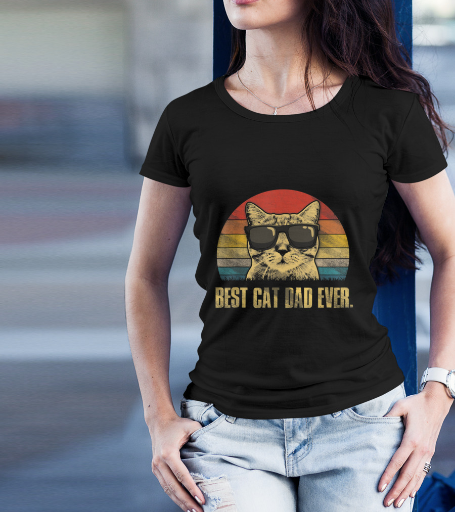 Best Cat Dad Ever Retro Cat With Sunglasses T-Shirt