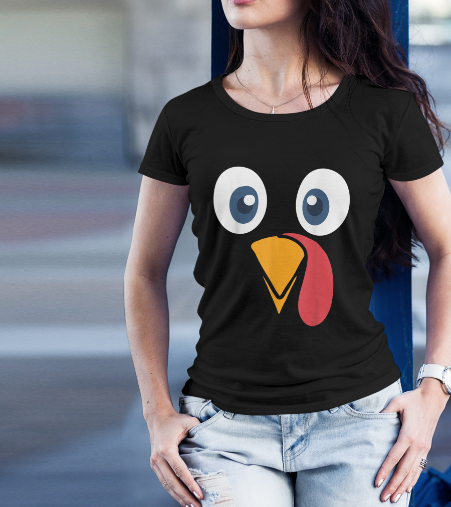 Thanksgiving Turkey Face Cartoon Eyes Beak And Snood T-Shirt