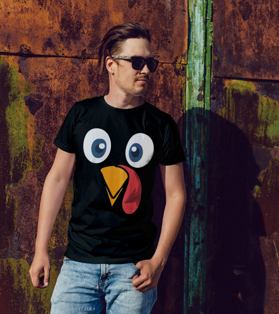Thanksgiving Turkey Face Cartoon Eyes Beak And Snood T-Shirt