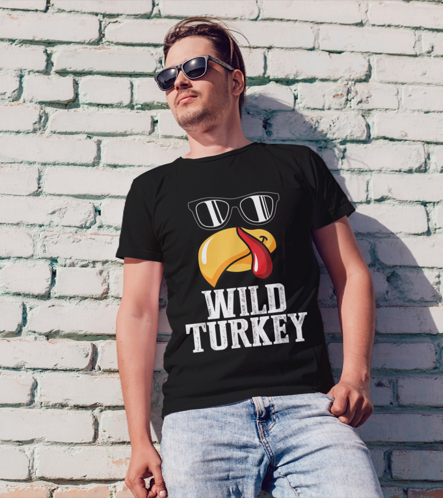 Wild Turkey Funny Sunglasses Tongue Thanksgiving Turkey Lover T-Shirt