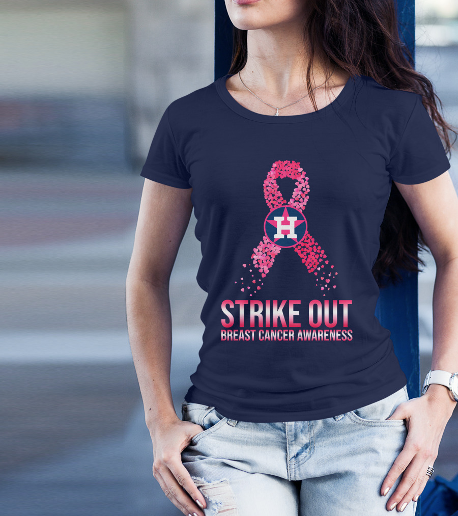 Strike Out Breast Cancer Awareness H Logo Pink Ribbon T-Shirt