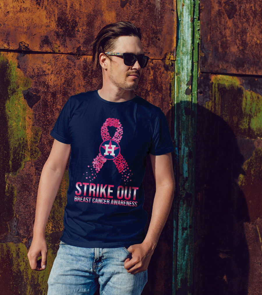Strike Out Breast Cancer Awareness H Logo Pink Ribbon T-Shirt