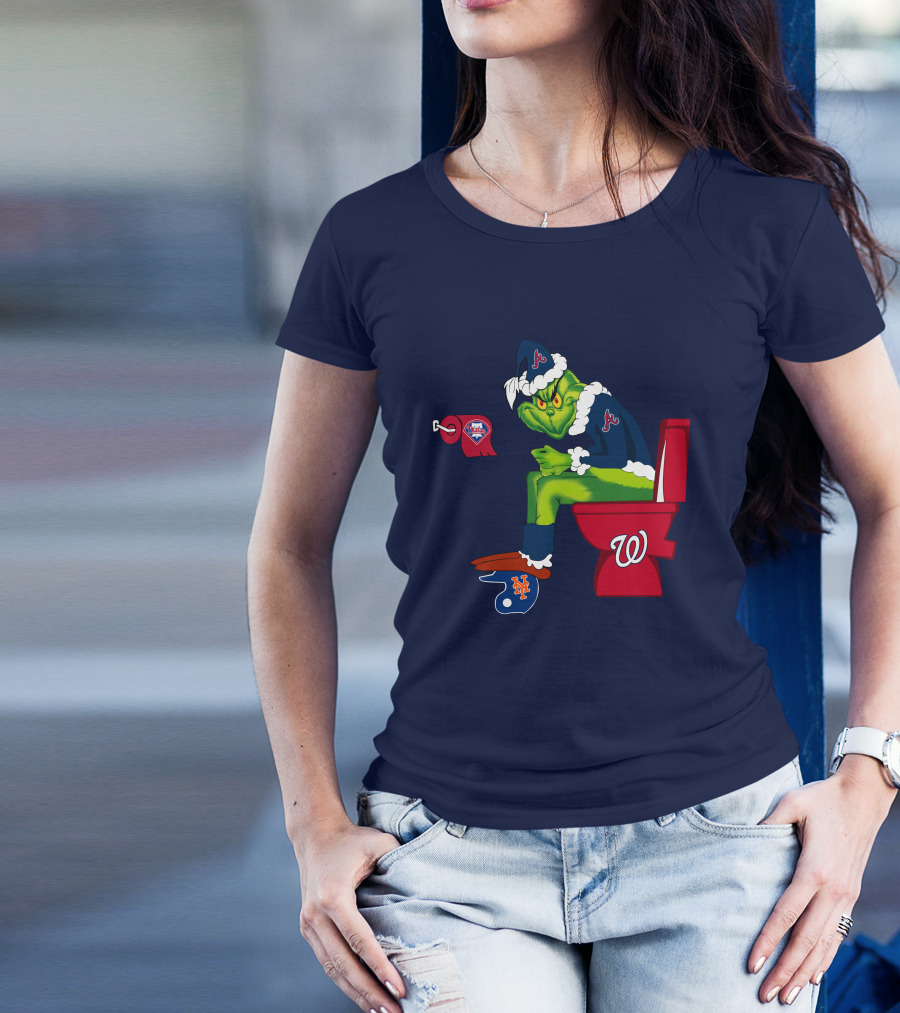 Atlanta Braves Grinch With New York Mets And Washington Nationals Logos T-Shirt
