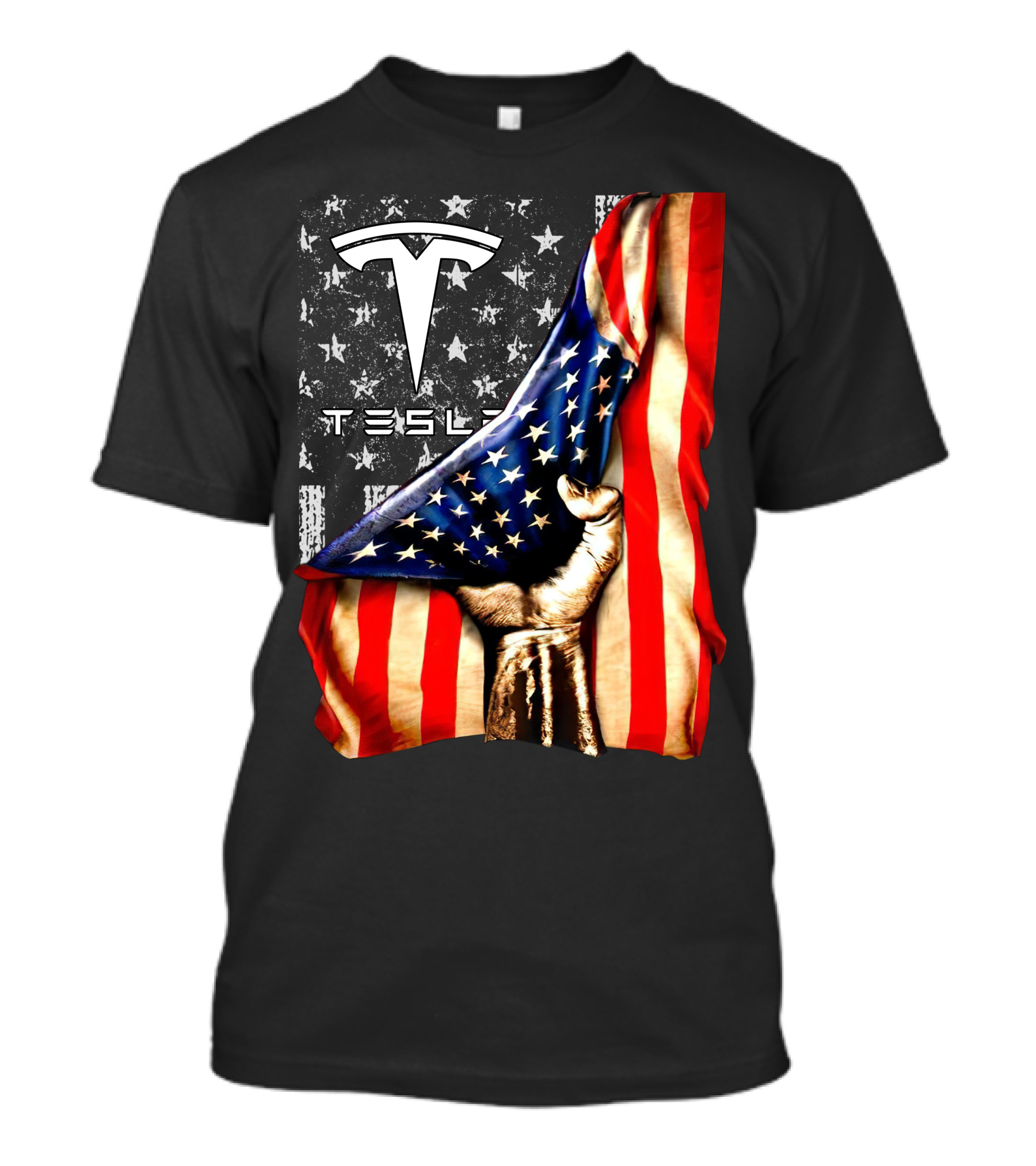 Tesla Logo American Flag Hand Folded Stars Stripes Vintage Style T-Shirt