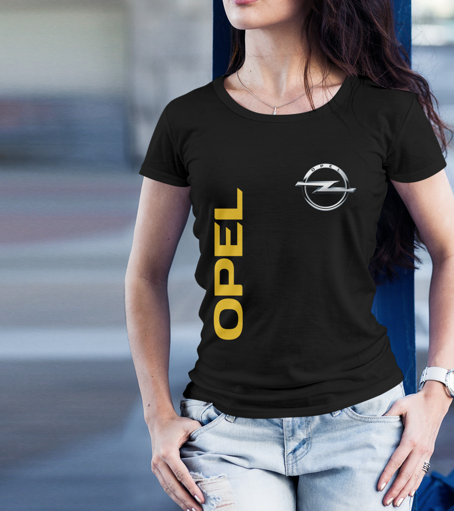 Opel Logo Vertical Text With Silver T-Shirt