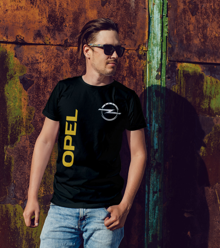 Opel Logo Vertical Text With Silver T-Shirt