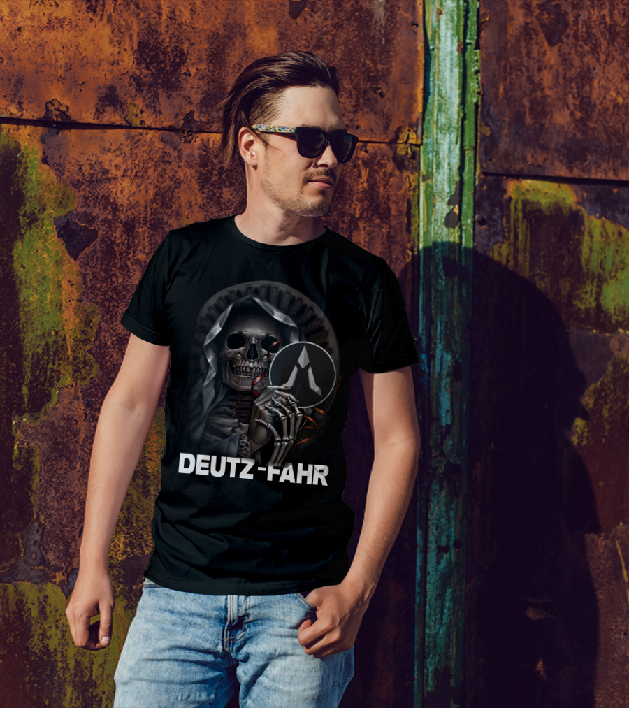 Deutz Fahr Grim Reaper Skeleton Cloaked Holding T-Shirt