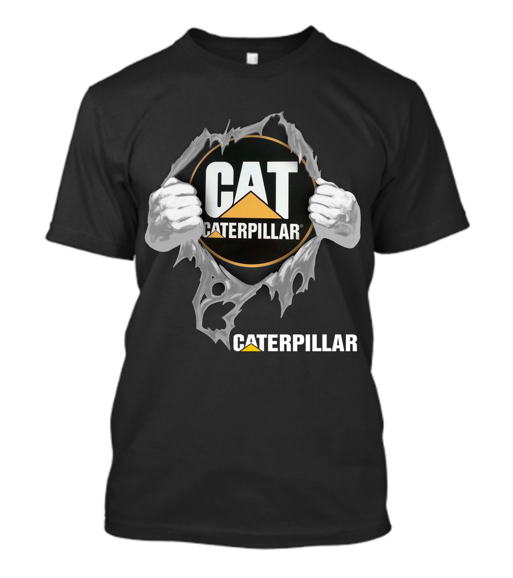 Cat Caterpillar Logo With Ripped Effect T-Shirt