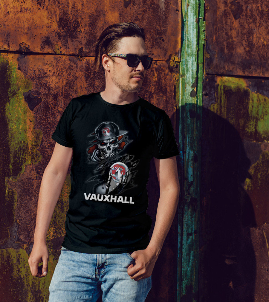 Vauxhall Skull And Logo Design With Hat And Claw Motif T-Shirt