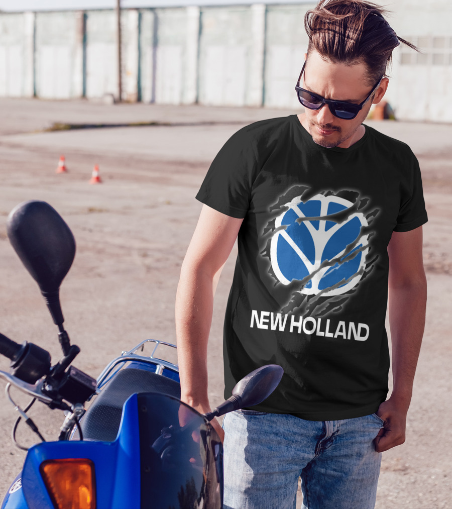 New Holland Blue Logo Ripped Effect T-Shirt