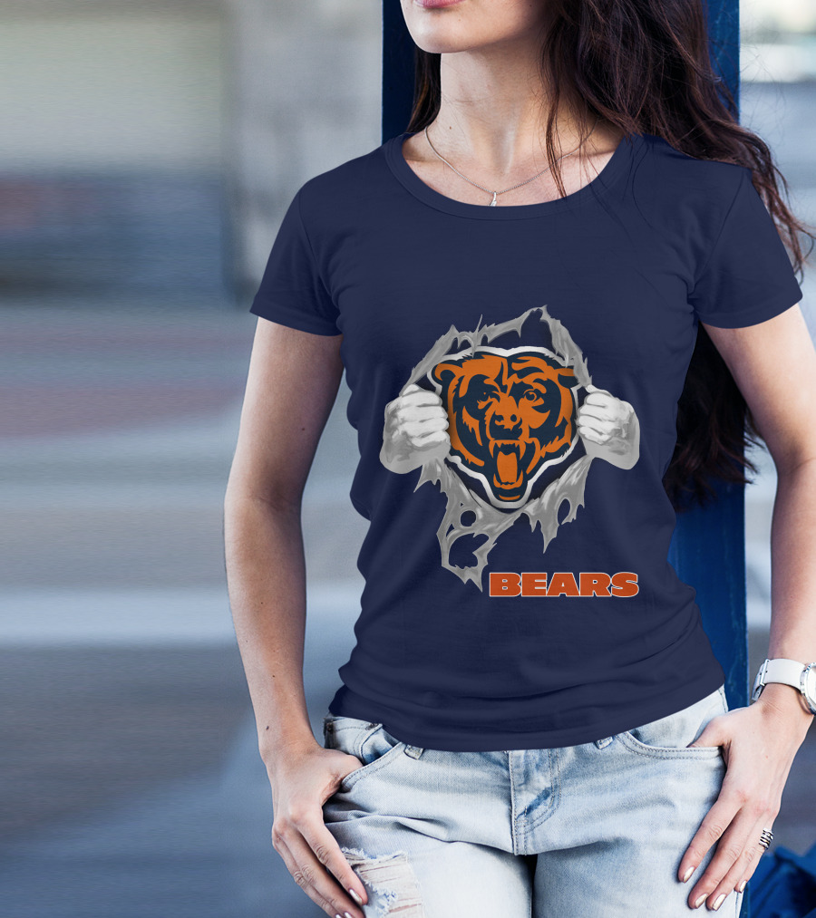 Chicago Bears Logo: Fierce Bear Ripping Through With Orange And Blue T-Shirt