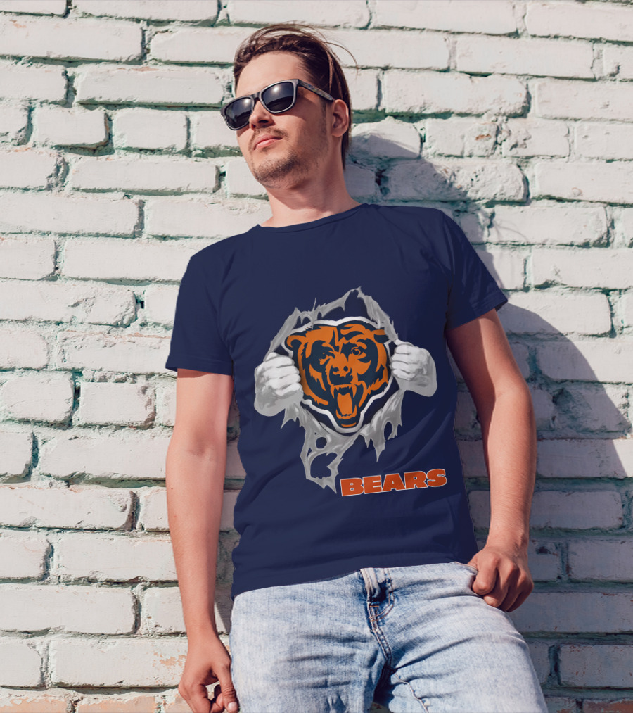Chicago Bears Logo: Fierce Bear Ripping Through With Orange And Blue T-Shirt