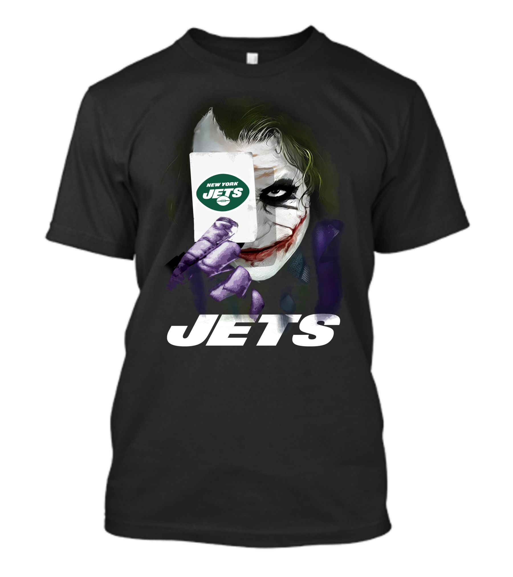 New York Jets Joker Card Face Holding License Plate Style T-Shirt