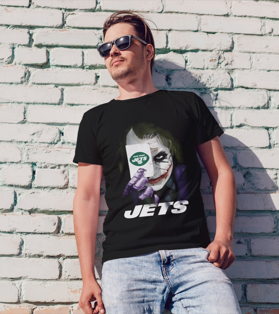 New York Jets Joker Card Face Holding License Plate Style T-Shirt