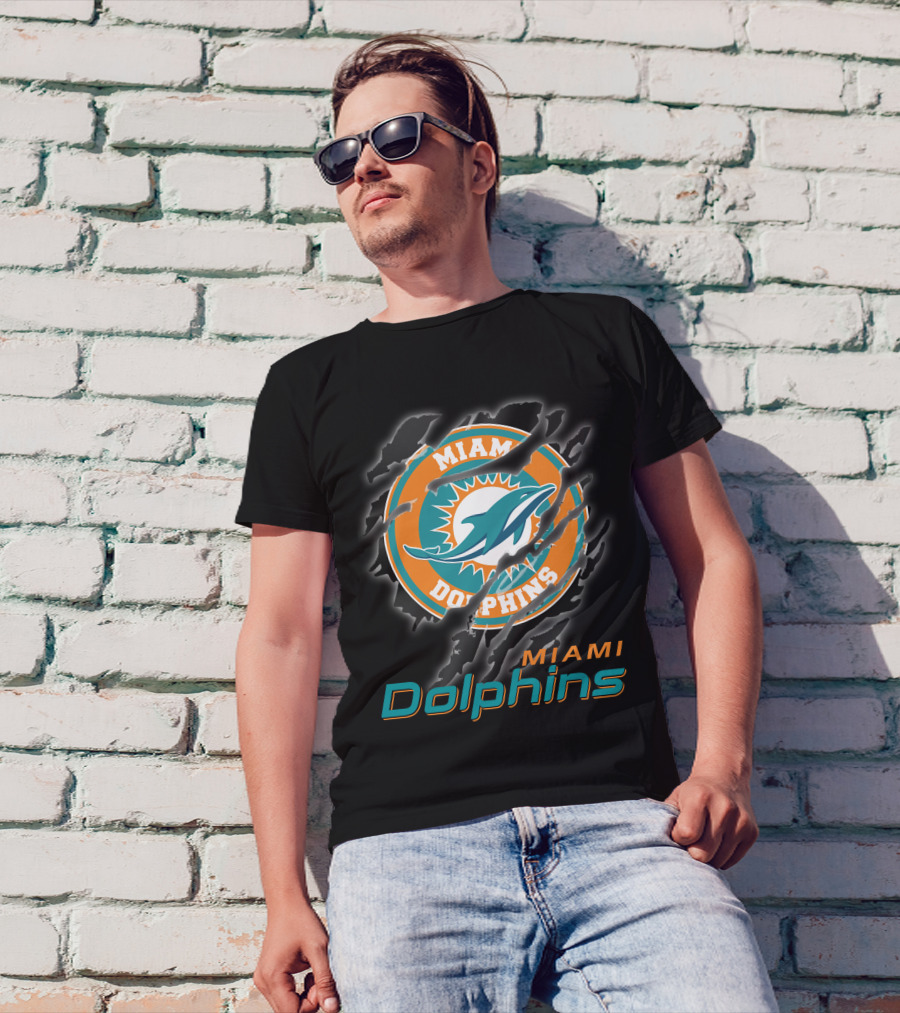 Miami Dolphins Logo With Claw Marks T-Shirt
