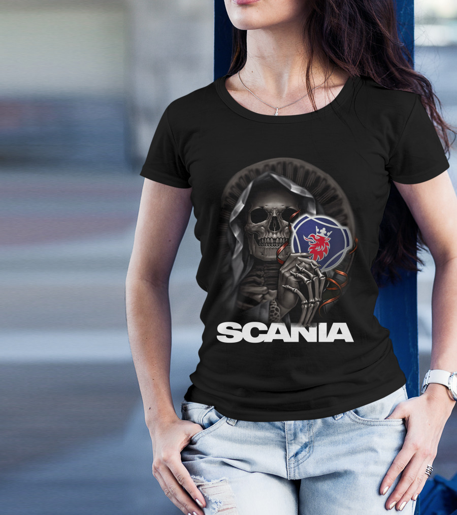 Scania Grim Reaper With Emblem And Hooded Skeleton T-Shirt