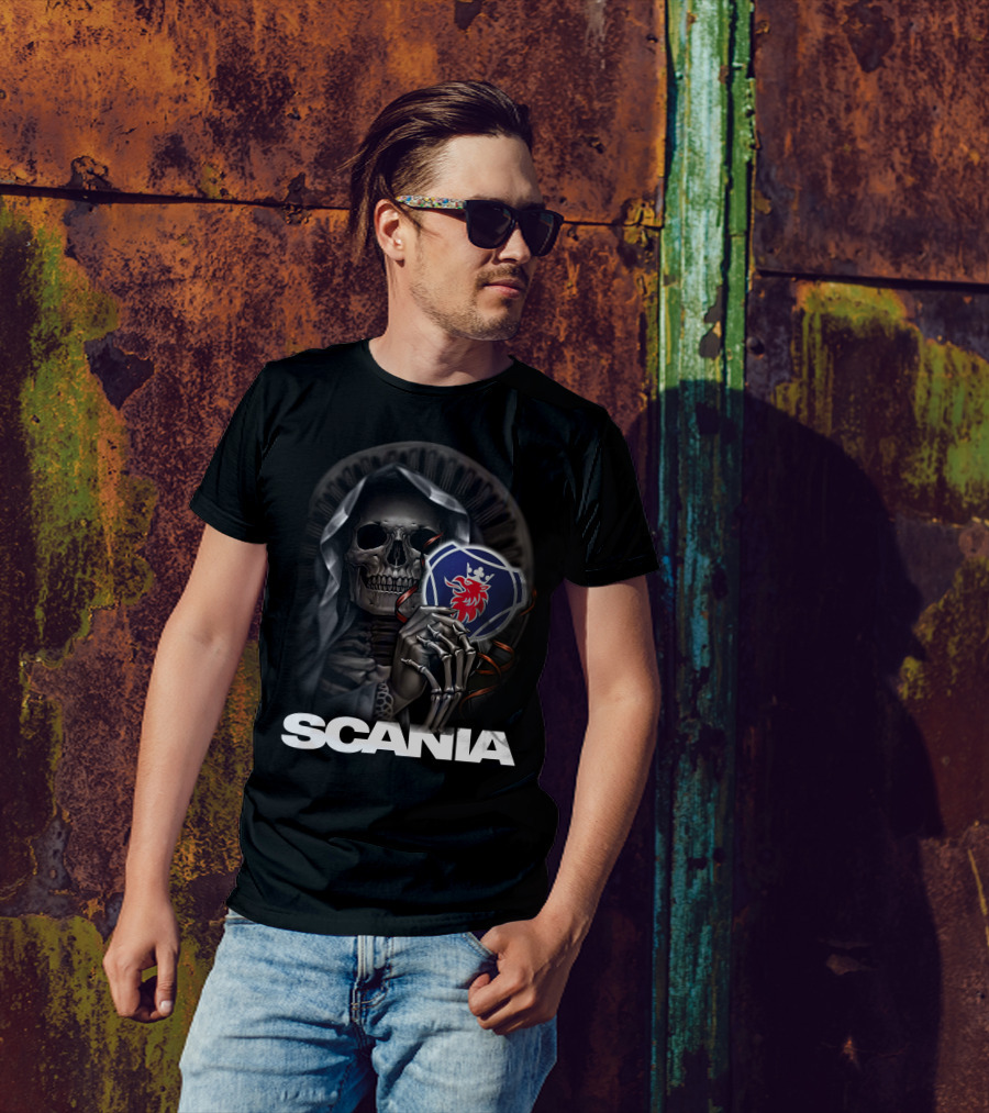 Scania Grim Reaper With Emblem And Hooded Skeleton T-Shirt